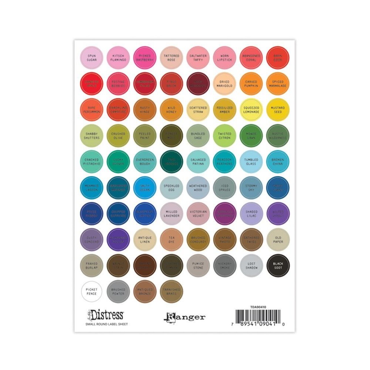 Tim Holtz Distress Small 1/2" Round Label Sheets - Color Name Stickers with Black Text
